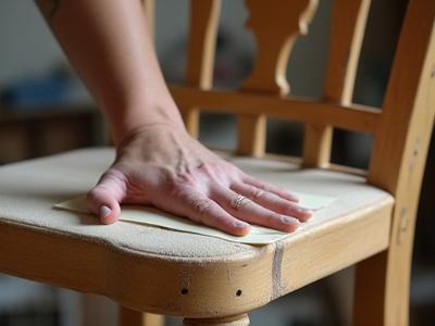 En person restaurerer en gammel trestol, omhyggelig ved å slipe